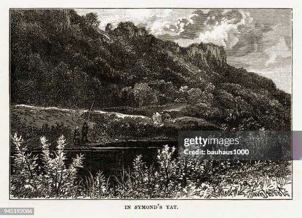 symond’s yat, monmouth, herefordshire, england victorian engraving, 1840 - hay on wye stock illustrations