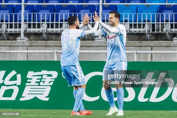 Deyvison Rogerio da Silva, Bobo, of Sydney FC celebrates after scoring his goal with Alex Brosque of Sydney FC during the AFC Champions League 2018...