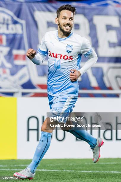 Milos Ninkovic of Sydney FC celebrates after scoring his goal during the AFC Champions League 2018 Group H match between Suwon Samsung Bluewings vs...