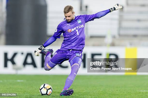 Goalkeeper Andrew Redmayne of Sydney FC in action during the AFC Champions League 2018 Group H match between Suwon Samsung Bluewings vs Sydney FC at...