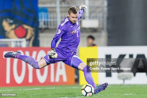 Goalkeeper Andrew Redmayne of Sydney FC in action during the AFC Champions League 2018 Group H match between Suwon Samsung Bluewings vs Sydney FC at...