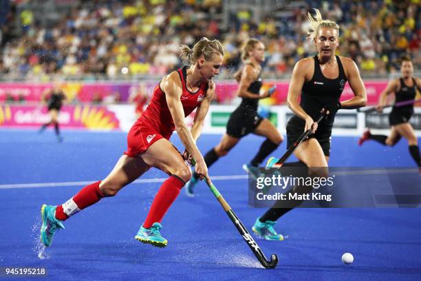 Alexandra Danson of England controls the ball during Women's Semi Final Hockey match between England and New Zealand on day eight of the Gold Coast...