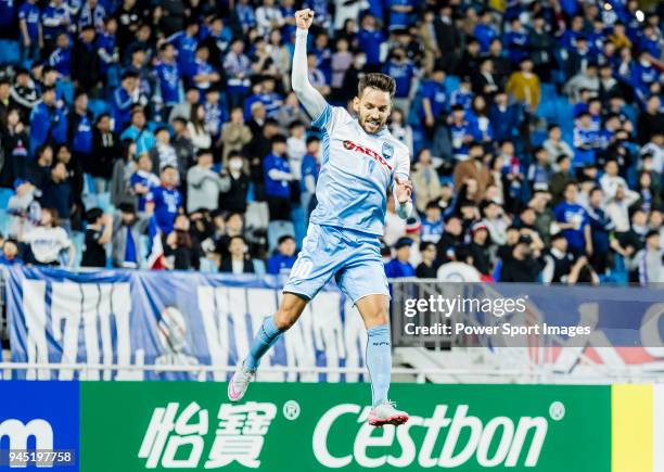 Milos Ninkovic of Sydney FC celebrates after scoring his goal during the AFC Champions League 2018 Group H match between Suwon Samsung Bluewings vs...