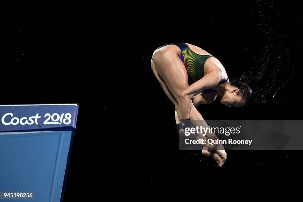 Pandelela Rinong Pamg of Malaysia competes in the Women's 10m Platform Diving Final on day eight of the Gold Coast 2018 Commonwealth Games at Optus...