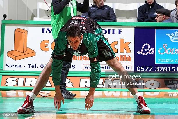 Tomas Ress, #14 of Montepaschi Siena warms-up before the tip off during the Euroleague Basketball Regular Season 2009-2010 Game Day 8 between...