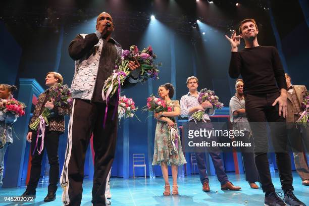 Director Kenny Leon, Lauren Ridloff and Joshua Jackson and cast during the opening night curtain call of the revival of the play "Children of a...