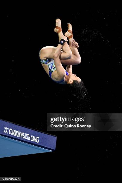 Jun Hoong Cheong of Malaysia competes in the Women's 10m Platform Diving Final on day eight of the Gold Coast 2018 Commonwealth Games at Optus...