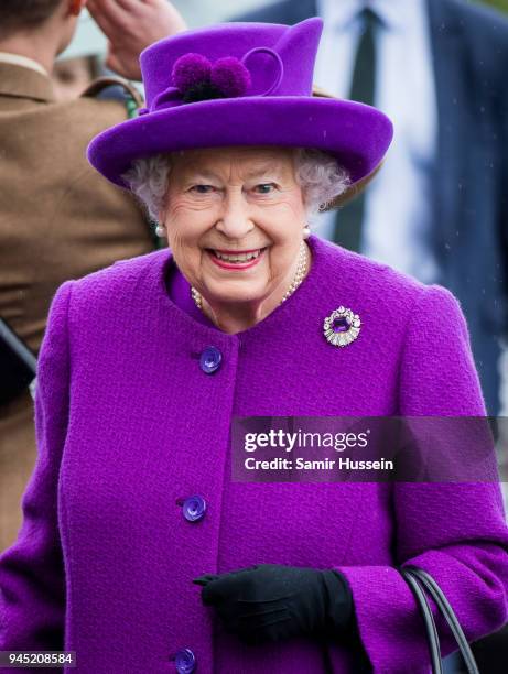 Queen Elizabeth II visits the King George VI Day Centre on April 12, 2018 in Windsor, England. The Queen toured the facility and met some of the...