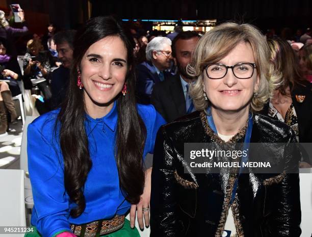 Manuela Lavazza and Antonella Lavazza are pictured during the inauguration of the new headquarters of Lavazza called "La Nuvola" designed by Italian...