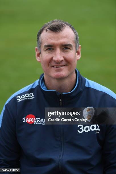 Mal Loye of Derbyshire poses for a portrait during Derbyshire CCC Photocall at The 3aaa County Ground on April 12, 2018 in Derby, England.