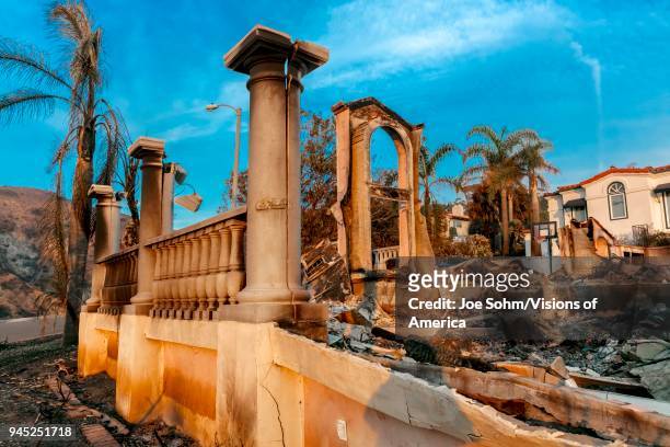 Ventura, California, Destroyed homes from 2018 Thomas Fire off Foothill Road in the Via Arroyo and Via Pasito neighborhood, the largest fire in...