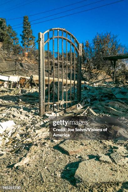 Ventura, California, Destroyed homes from 2018 Thomas Fire off Foothill Road in the Via Arroyo and Via Pasito neighborhood, the largest fire in...