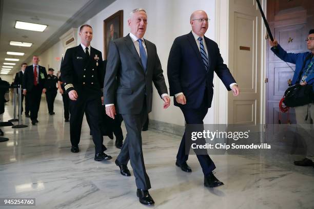 Defense Secretary James Mattis arrives at the Rayburn House Office Building before testifying to the House Armed Services Committee on Capitol Hill...