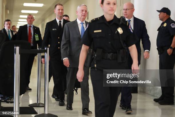 Defense Secretary James Mattis arrives at the Rayburn House Office Building before testifying to the House Armed Services Committee on Capitol Hill...