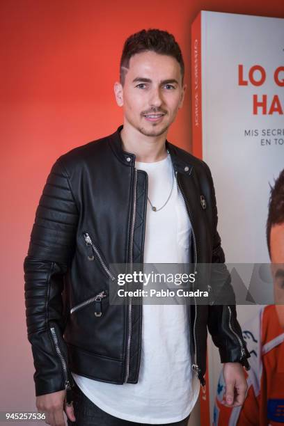 Jorge Lorenzo presents his book 'Lo que Aprendi Hasta los 30' at Intercontinental Hotel on April 12, 2018 in Madrid, Spain.