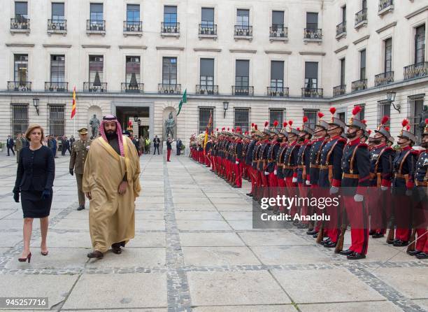 Crown Prince of Saudi Arabia Mohammed bin Salman Al Saud and Spanish Defence Minister, Maria Dolores de Cospedal Maria Dolores de Cospedal walk past...