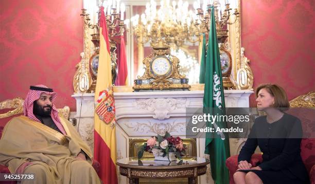 Crown Prince of Saudi Arabia Mohammed bin Salman Al Saud and Spanish Defence Minister, Maria Dolores de Cospedal Maria Dolores de Cospedal hold a...