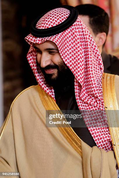 Crown Prince Mohammad bin Salman bin Abdulaziz Al Saud of Saudi Arabia at the Royal Palace on April 12, 2018 in Madrid, Spain.