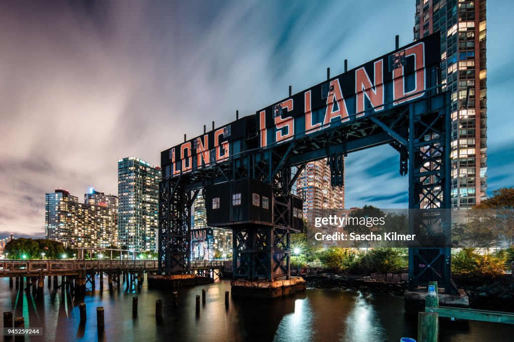 Long Island City Gantry Plaza Park at night