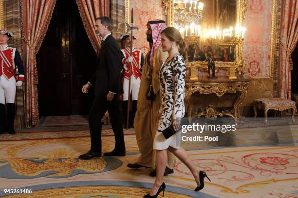 King Felipe VI of Spain and Queen Letizia of Spain receive Crown Prince Mohammad bin Salman bin Abdulaziz Al Saud of Saudi Arabia for an official...