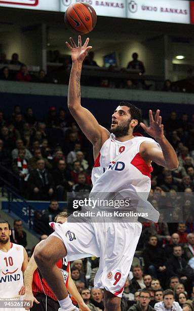 Ioannis Bourousis, #9 of Olympiacos Piraeus in action during the Euroleague Basketball Regular Season 2009-2010 Game Day 8 between Lietuvos Rytas vs...