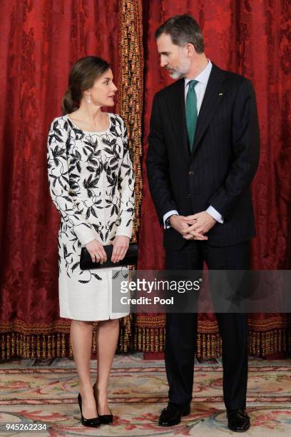 King Felipe VI of Spain and Queen Letizia of Spain receive Crown Prince Mohammad bin Salman bin Abdulaziz Al Saud of Saudi Arabia for an official...