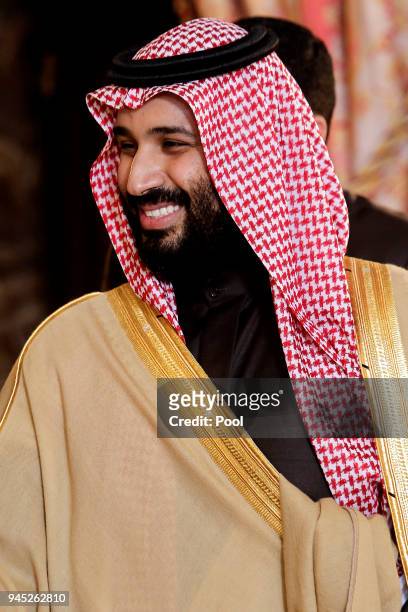 Crown Prince Mohammad bin Salman bin Abdulaziz Al Saud of Saudi Arabia at the Royal Palace on April 12, 2018 in Madrid, Spain.