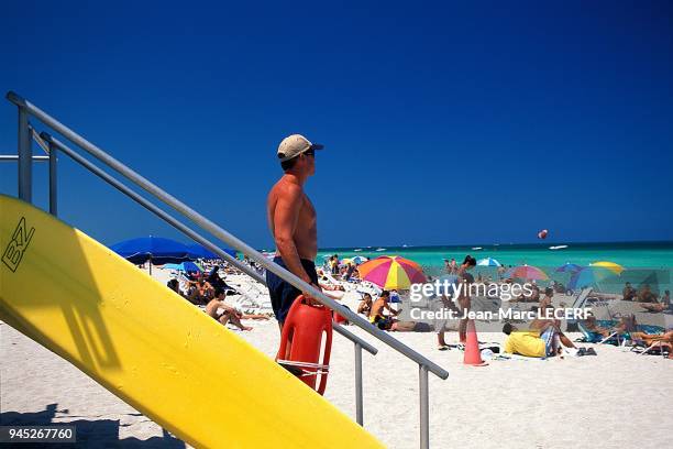 Miami beach plage patrouille de plage poste de surveillance, Floride, USA.