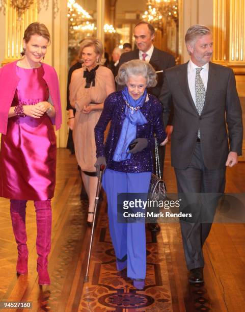 Princess Mathilde of Belgium, Princess Astrid of Belgium, Queen Fabiola of Belgium, Prince Lorenz of Belgium and Prince Philippe of Belgium assist in...