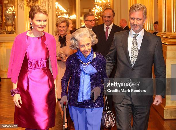 Princess Mathilde of Belgium, Princess Astrid of Belgium, Queen Fabiola of Belgium, Prince Lorenz of Belgium and Prince Philippe of Belgium assist in...