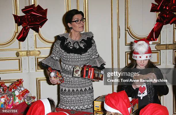 Princess Caroline of Hanover and Princess Alexandra of Hanover distribute presents for the Monaco Christmas Tree at Monaco Palace on December 16,...