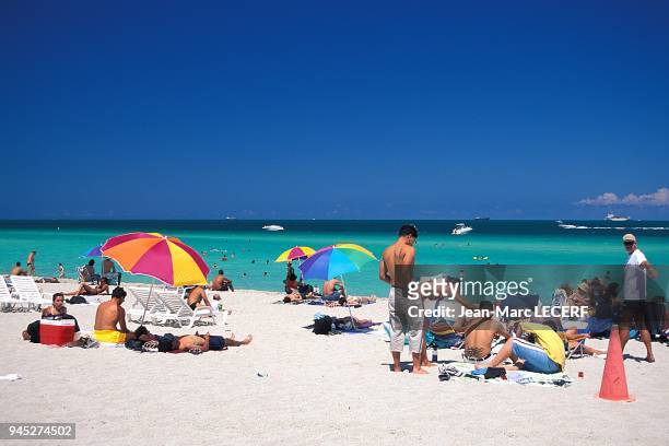 Miami beach plage patrouille de plage poste de surveillance, Floride, USA.