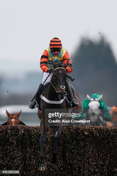Nico de Boinville riding Might Bite clear the last to win The Betway Bowl Steeple Chase at Aintree racecourse on April 12, 2018 in Liverpool, England.