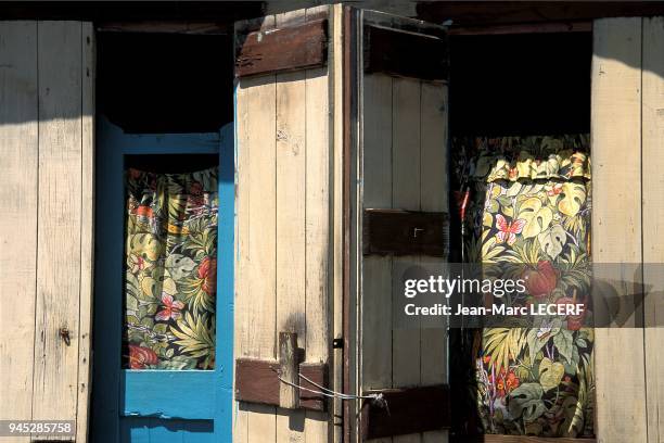 West indies sainte lucia detail of house door window antilles sainte lucie detail de maison porte en bois fenetres.