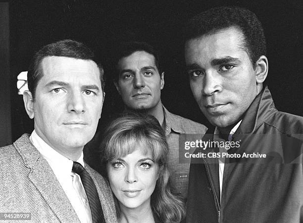Impossible gallery session photo featuring from left, Steven Hill as Daniel Briggs, Barbara Bain as Cinnamon Carter, Peter Lupus as Willy Armitage...
