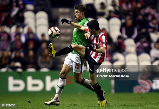 Markel Susaeta of Bilbao and Sebastian Proedl of Bremen compete for the ball during the UEFA Europa League Group L match between Atletico Bilbao and...