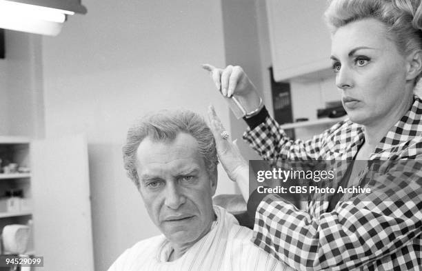 Impossible featuring from left Martin Landau as Rollin Hand in the make-up chair in advance of the episode �The Heir Apparent.�, May 20, 1968.