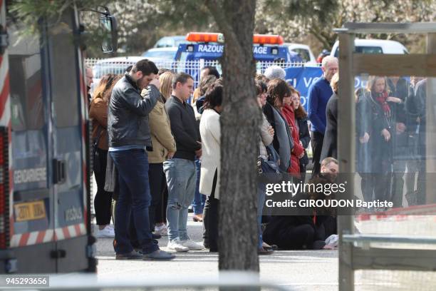 Following the terrorist's Attack at the U supermarket in Trebes, tributes, flowers for the victims on March 26, 2018.