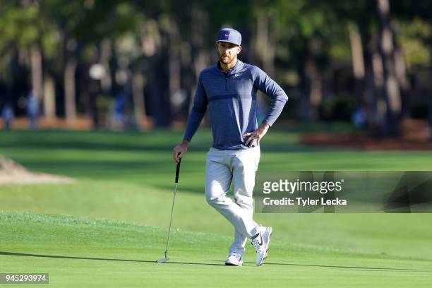 Kevin Chappell looks on from the second hole during the first round of the 2018 RBC Heritage at Harbour Town Golf Links on April 12, 2018 in Hilton...