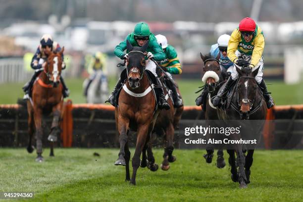 Daryl Jacob riding L'Ami Serge clear the last to win The Betway Aintree Hurdle Race at Aintree racecourse on April 12, 2018 in Liverpool, England.