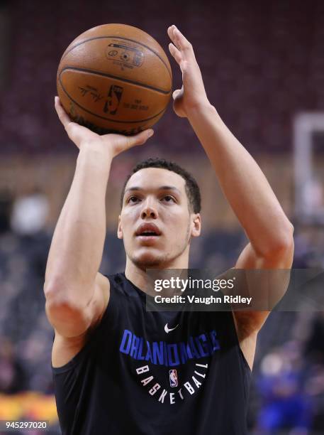 Aaron Gordon of the Orlando Magic shoots the ball during warm up, prior to the first half of an NBA game against the Toronto Raptors at Air Canada...