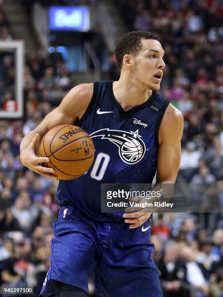 Aaron Gordon of the Orlando Magic dribbles the ball during the first half of an NBA game against the Toronto Raptors at Air Canada Centre on April 8,...