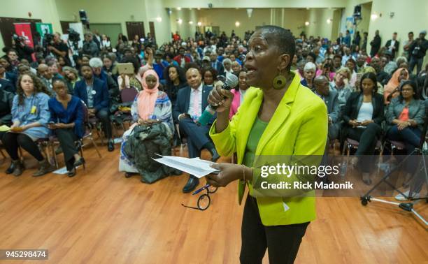 Three of the four party leaders in Ontario attend a debate at the Canadian Jamaican Association Centre. From left, Liberal Kathleen Wynne, Green...