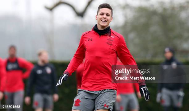 Guido Carrillo during a Southampton FC training session at the Staplewood Campus on April 12, 2018 in Southampton, England.