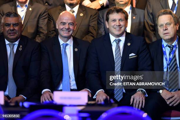 Argentine Football Association President Claudio Tapia, FIFA president Gianni Infantino, Conmebol President Alejandro Dominguez and Colombian...