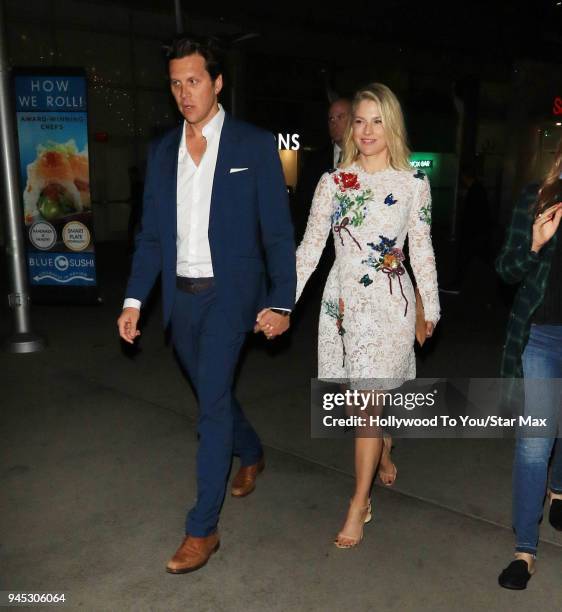 Ali Larter and Hayes MacArthur are seen on April 11, 2018 in Los Angeles, California.