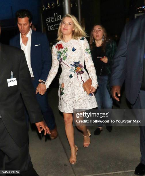 Ali Larter and Hayes MacArthur are seen on April 11, 2018 in Los Angeles, California.