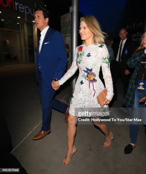 Ali Larter and Hayes McArthur are seen on April 11, 2018 in Los Angeles, California.