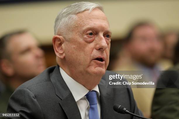 Defense Secretary James Mattis testifies before the House Armed Services Committee in the Rayburn House Office Building on Capitol Hill April 12,...