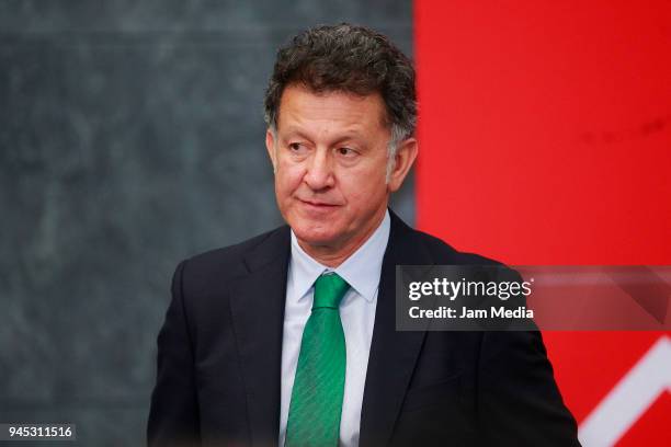 Juan Carlos Osorio Coach of Mexico gestures during the FIFA Trophy Tour at Residencia Oficial de Los Pinos on April 11, 2018 in Mexico City, Mexico.